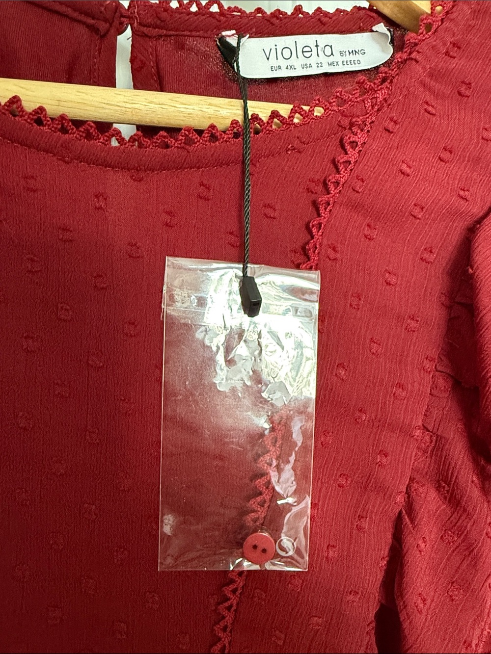 NWT Violeta Burgundy Swiss Dot Ruffle Blouse Boho Coquette Cottagcore Size 2X - Picture 5 of 12